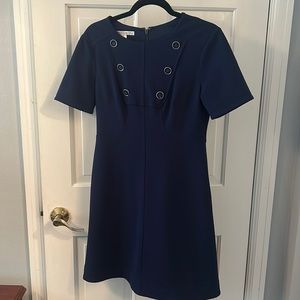 MAGGY LONDON FAUX BUTTON SHORT SLEEVE JEWEL NECKLINE SHEATH DRESS